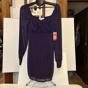 Heart&Moon Fit & Flare Long Sleeve Bodycon MIDI Dress Glittery Purple Sz XL NEW